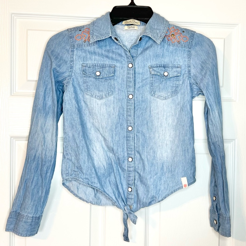 American Eagle Embroidered Denim Cotton Button Down